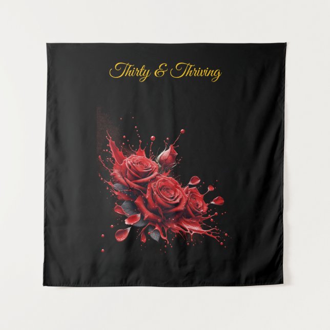 Eleganter 30. Geburtstag - Rose in Bloom Wandteppich (Vorderseite)