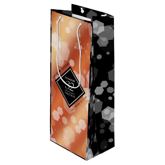 Eleganter 32. Geburtstag der Bronze Geschenktüte Für Weinflaschen (Vorderseite Schrägansicht)