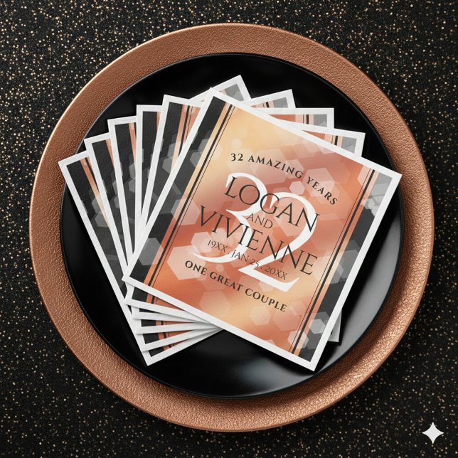 Eleganter 32. Geburtstag der Bronze Serviette (Elegant 32nd Bronze Wedding Anniversary Napkins Cover Photo)