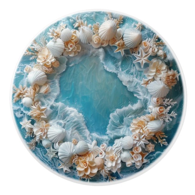 Eleganter 3D-Ring von Muscheln Küste Keramikknauf (Vorderseite)