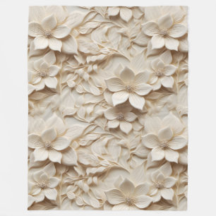 Eleganter, 3D-Stilweißer Flora Relief Fleecedecke