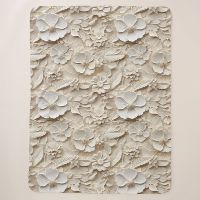 Eleganter, 3D-Stilweißer Flora Relief Sherpadecke (Vorderseite)