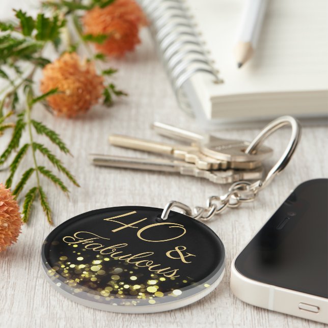 Eleganter 40 und fabelhafter Black and Gold Glitze Schlüsselanhänger (Vorderseite rechts)