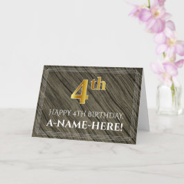 Eleganter 4. Geburtstag: Imitate Holz, Imitate Gol Karte