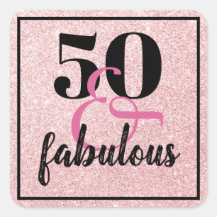 Eleganter 50. Geburtstag 50& fabelhafter rosa Glit Quadratischer Aufkleber