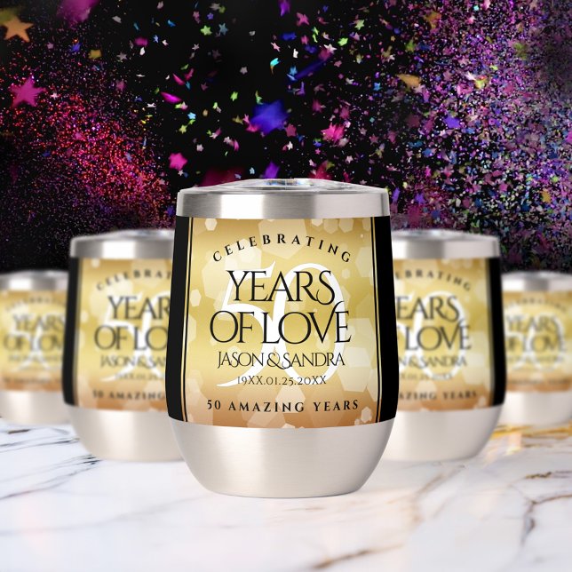 Eleganter 50. Geburtstag der Goldenen Hochzeit (Elegant 50th Golden Wedding Anniversary Stainless Steel Stemless Wine Tumblers Cover Photo.)