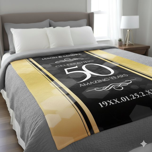 Eleganter 50. Geburtstag der Goldenen Hochzeit Fleecedecke (50th Golden Wedding Anniversary Fleece Blanket Cover Photo)