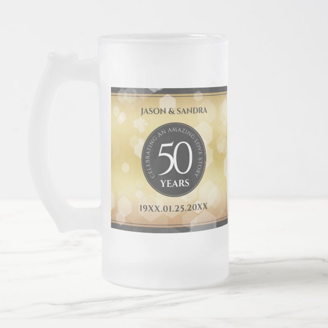 Eleganter 50. Geburtstag der Goldenen Hochzeit Mattglas Bierglas (Links)
