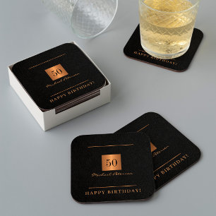 Eleganter 50. Geburtstag Gold Schwarz 50 Jahre Nam Rechteckiger Pappuntersetzer