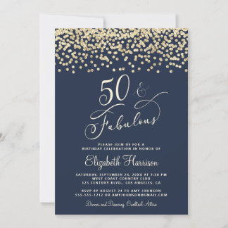 Eleganter 50. Geburtstagsparty Gold Glitzer Blue Einladung