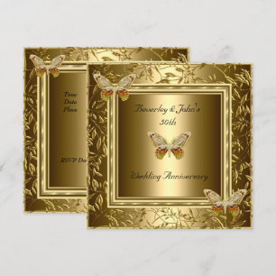 Eleganter 50. Hochzeitstag Gold Butterfly Einladung