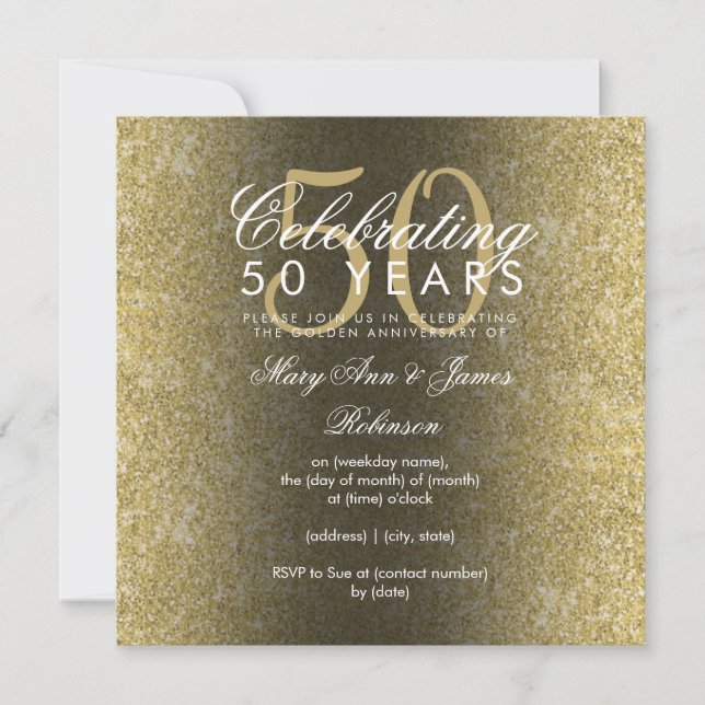 Eleganter 50. Hochzeitstag Gold Glitzer Einladung (Vorderseite)