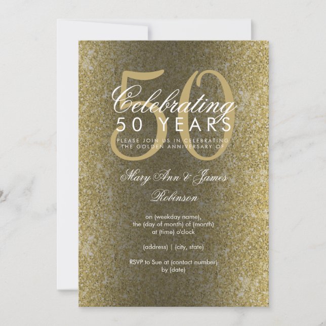 Eleganter 50. Hochzeitstag Gold Glitzer Einladung (Vorderseite)