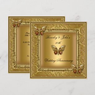 Eleganter 50. Hochzeitstag Goldener Damast Einladung