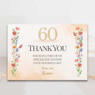 Eleganter 60. Geburtstag - Florales Wildblumendesi Dankeskarte