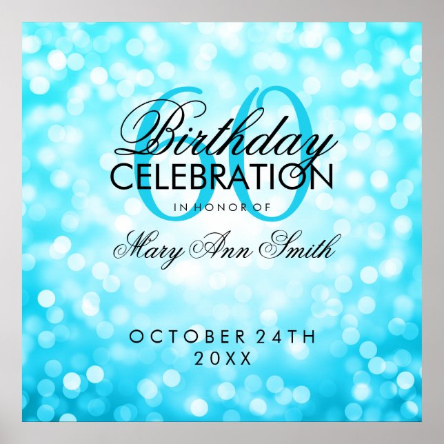 Eleganter 60. Geburtstag Glitzer Türkis Poster (Vorne)