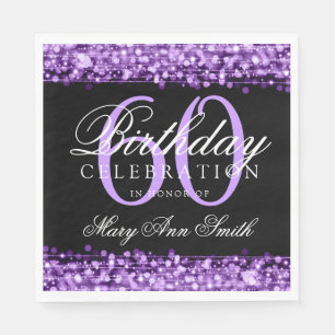 Eleganter 60. Geburtstag lila Bokeh Schein-Lichter Serviette