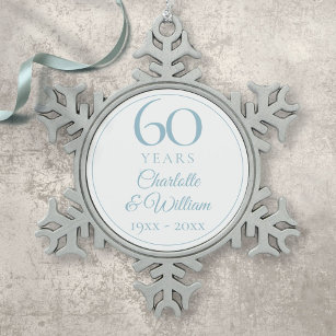 Eleganter 60. Hochzeitstag Schneeflocken Zinn-Ornament