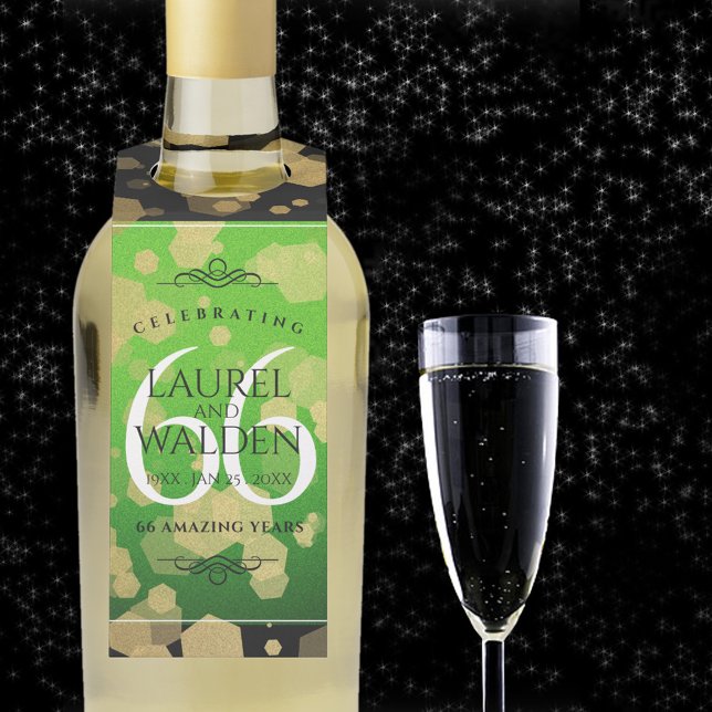 Eleganter 66. Geburtstag der Titanite Flaschenanhänger (66th wedding anniversary bottle hanger with champagne flute on a starry night sky.)