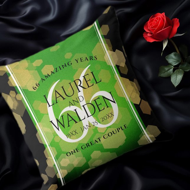 Eleganter 66. Geburtstag der Titanite Kissen (EO 66th Wedding Anniversary Throw Pillow on Black Silk Cover Photo)