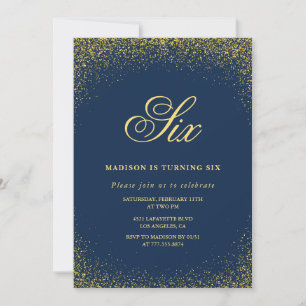 Eleganter 6. Geburtstag Einladung Gold Navy Glam