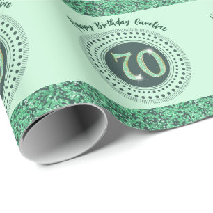 Eleganter 70. Geburtstag Grüner Glitzer mit Streif Geschenkpapier