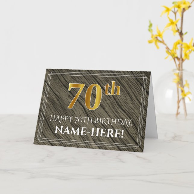 Eleganter 70. Geburtstag: Imitate Holz, Imitate Go Karte (Gelbe Blume)