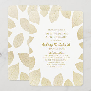 Eleganter 70. Hochzeitstag - Goldene Blätter Einladung
