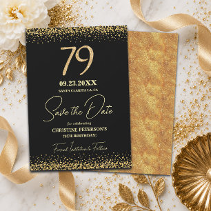Eleganter 79. Geburtstag Black Gold Glitter Save The Date
