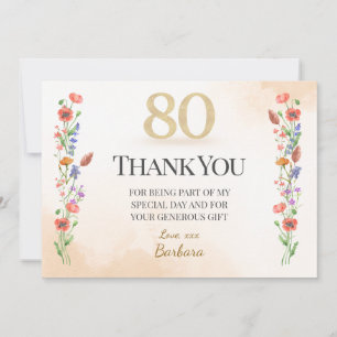 Eleganter 80. Geburtstag – 80 Jahre Wildblumen Dankeskarte