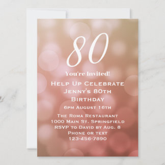 Eleganter 80. Geburtstag für sie in Pink Bokeh Einladung