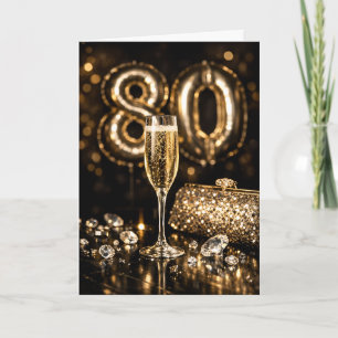 Eleganter 80. Geburtstag mit Schwarz und Gold Cham Karte