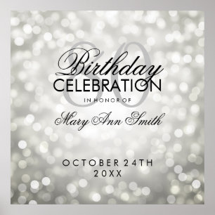 Eleganter 80. Geburtstagsparty Glitzer Lights Silv Poster