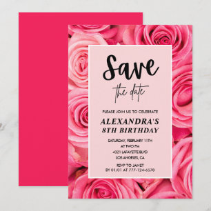 Eleganter 8. Geburtstag Floral Rose Save the Date Einladung