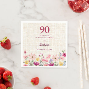 Eleganter 90. Geburtstag für sie - Leinen Floral Serviette