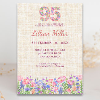 Eleganter 95. Geburtstag für Sie - Rosa Blumen Einladung