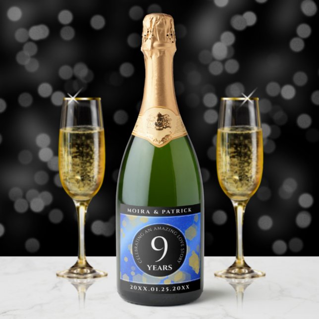 Eleganter 9. Lapis Lazuli Hochzeitstag (9th Lapis Lazuli Wedding Anniversary Sparkling Wine Drink Label Cover Photo)