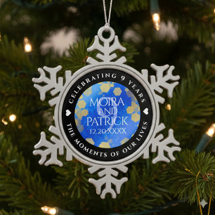 Eleganter 9. Lapis Lazuli Hochzeitstag Schneeflocken Zinn-Ornament