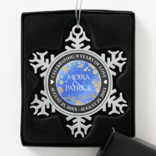 Eleganter 9. Lapis Lazuli Hochzeitstag Schneeflocken Zinn-Ornament