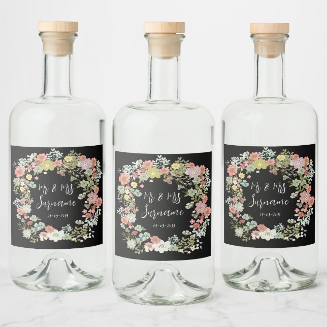 Eleganter Abend Blumengarten Alkoholflaschenetikett (Flaschen)