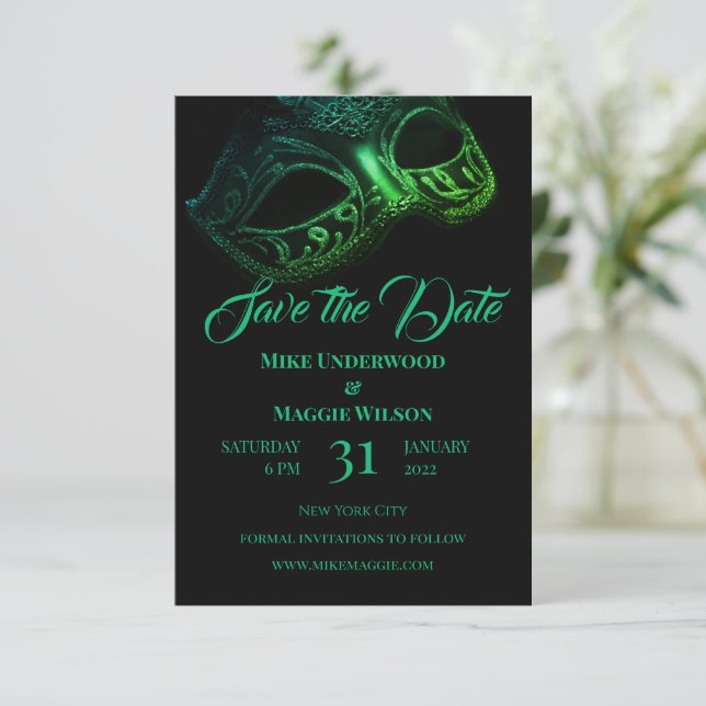 Eleganter Abend Hochzeit speichert das Datum Save The Date (Stehend Vorderseite)