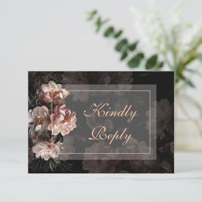 Eleganter Abend Rose Gold Wedding RSVP (Stehend Vorderseite)