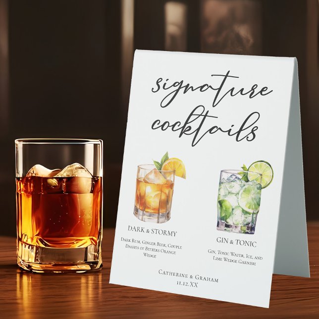 Eleganter Abend Signature Cocktails Hochzeitsmenü Tischaufsteller (Von Creator hochgeladen)