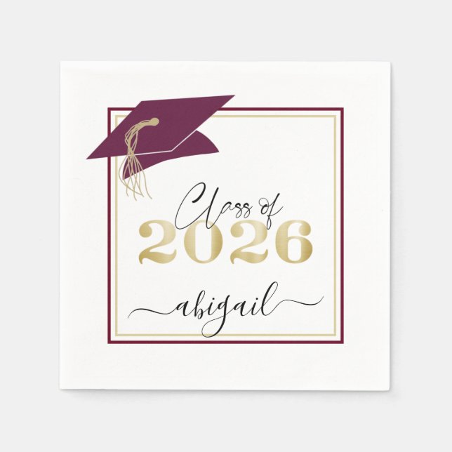 Eleganter Abschluss 2025 Maroon Imitats Metallic G Serviette (Vorderseite)