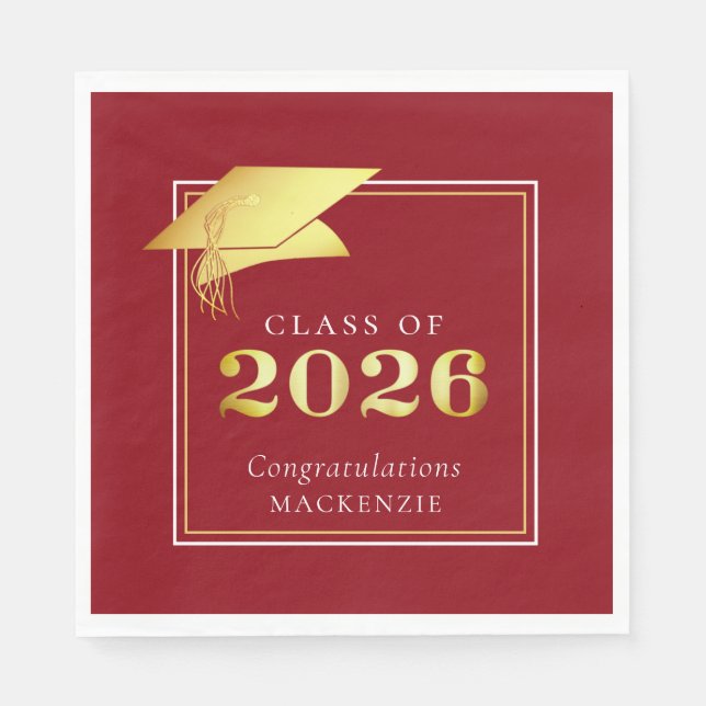 Eleganter Abschluss 2025 Red Gold Personalisiert Serviette (Vorderseite)