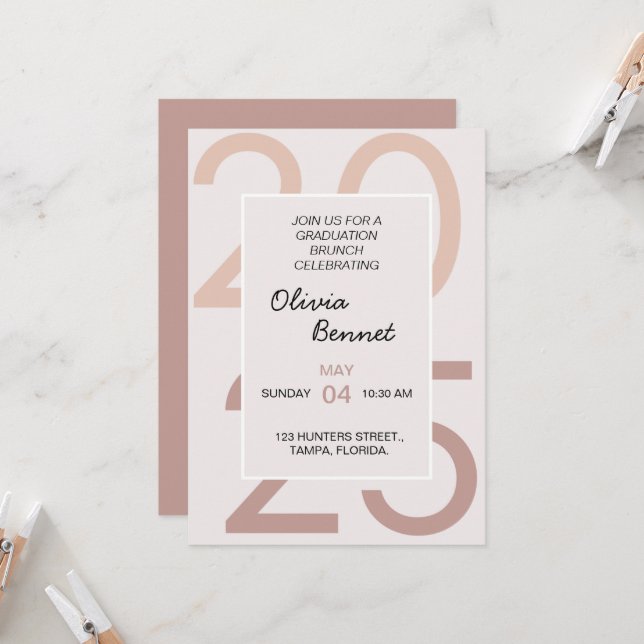 Eleganter Abschluss Brunch Einladung (Vorderseite/Rückseite Beispiel)