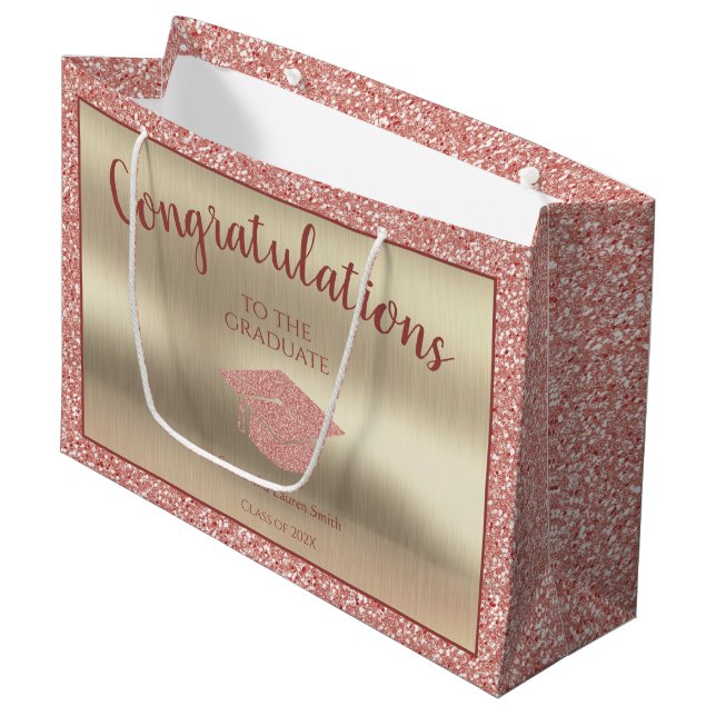 Eleganter Abschluss Class of 2023 Herzlichen Glück Große Geschenktüte (Vorderseite Schrägansicht)