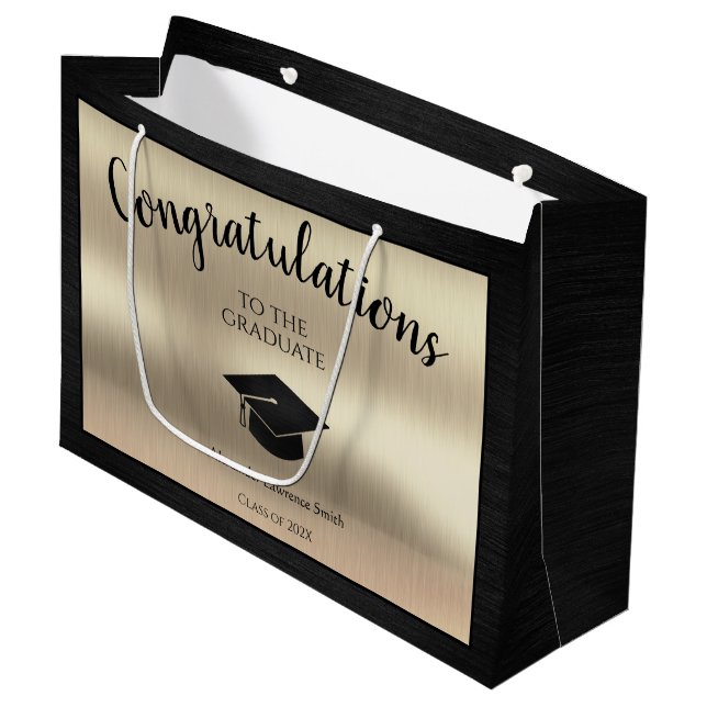 Eleganter Abschluss Class of 2024 Herzlichen Glück Große Geschenktüte (Vorderseite Schrägansicht)