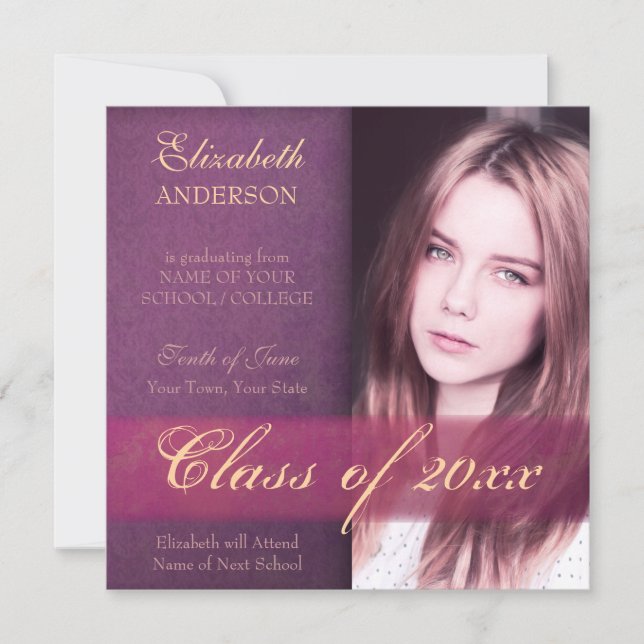 Eleganter Abschluss der Lila Tochter Ankündigung (Vorderseite)