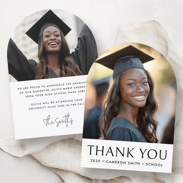 Eleganter Abschluss Foto Arch Danke Karte (Elegant graduation photo arch Thank you card)